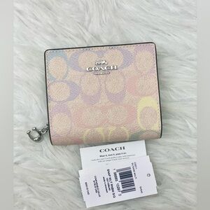 NWT Coach Snap Wallet In Rainbow Signature Canvas CDD11 Silver Sand Multi